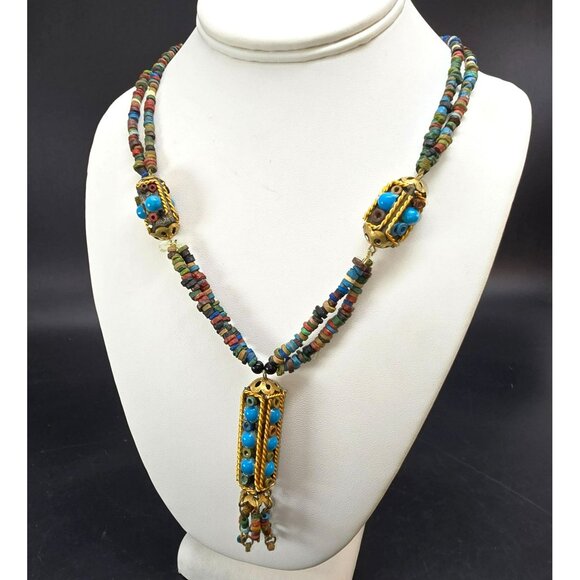 Vintage Bohemian Multicolor Beaded Necklace With Turquoise Accents 24" HS187 - Picture 2 of 8